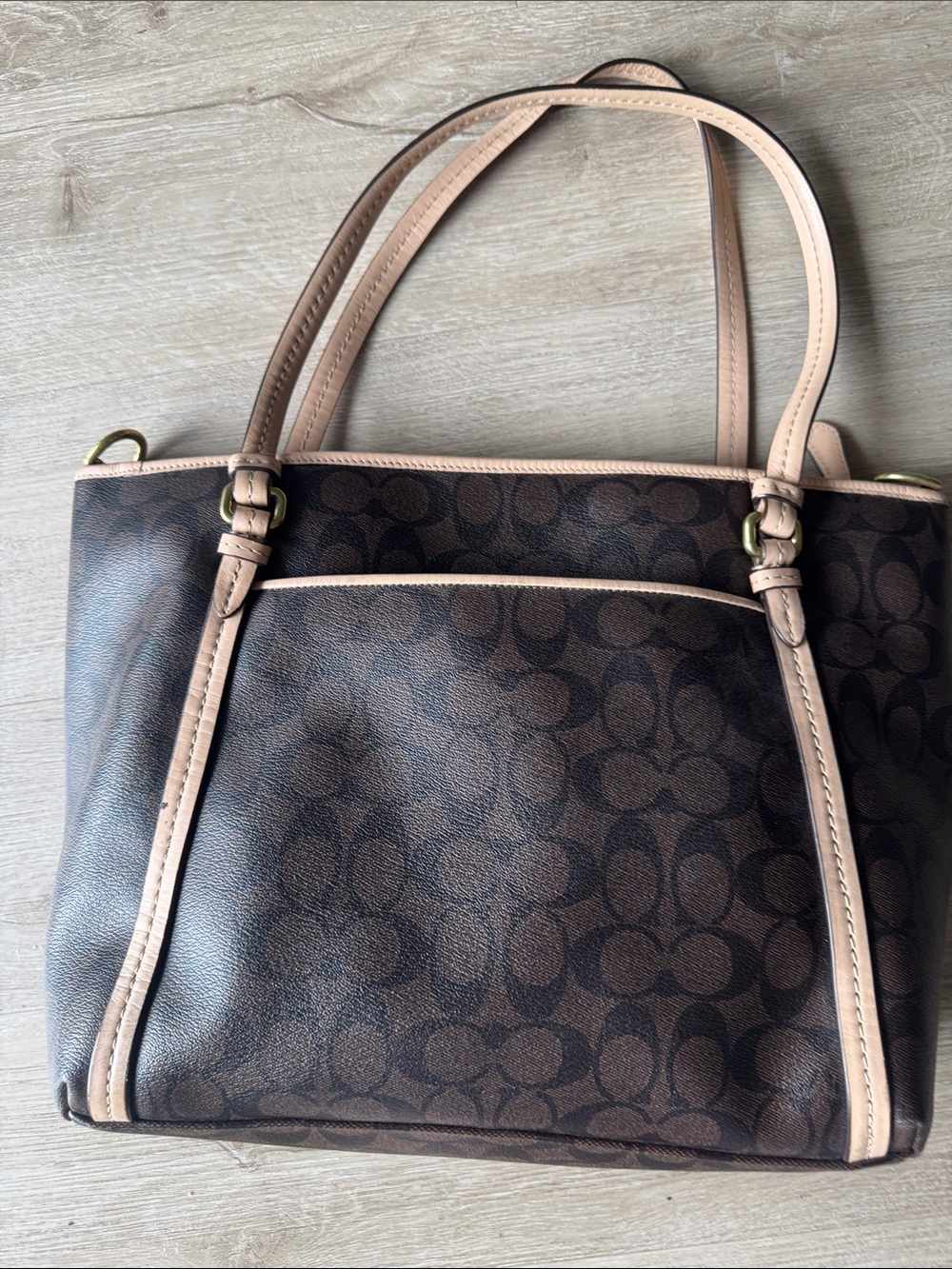 Coach Brown & Beige Signature Tote with Red & Beige Tags - Picture 3 of 9
